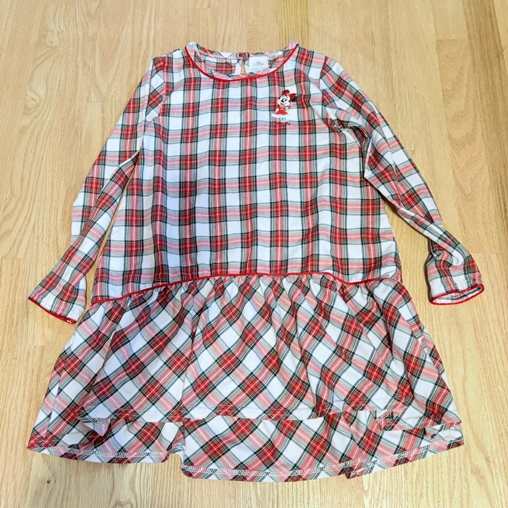 Disney Minnie Mouse Red Plaid Long-Sleeve Dress Sz 7/8 Christmas Tartan